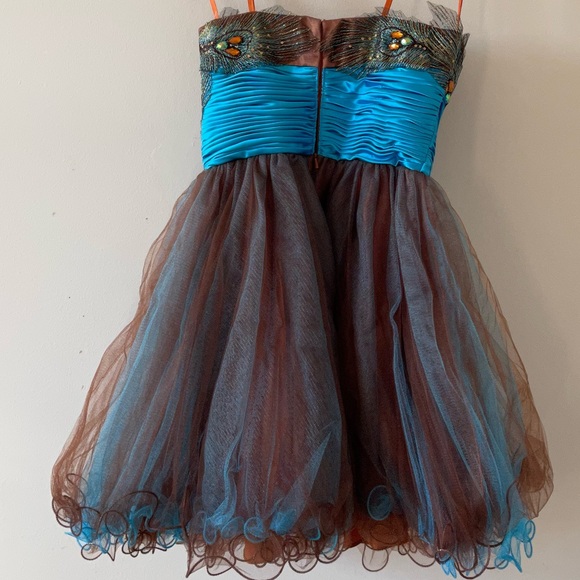 Strapless Short Ball gown Faux Peacock Lace Embroidery Prom Wedding Dress Size S - Picture 3 of 16